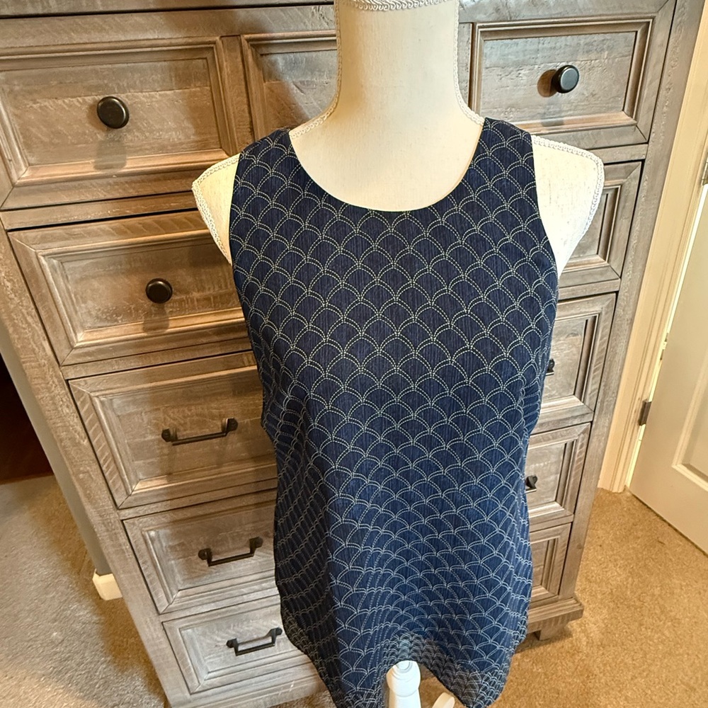 CAbi Navy Geometric Tank Top